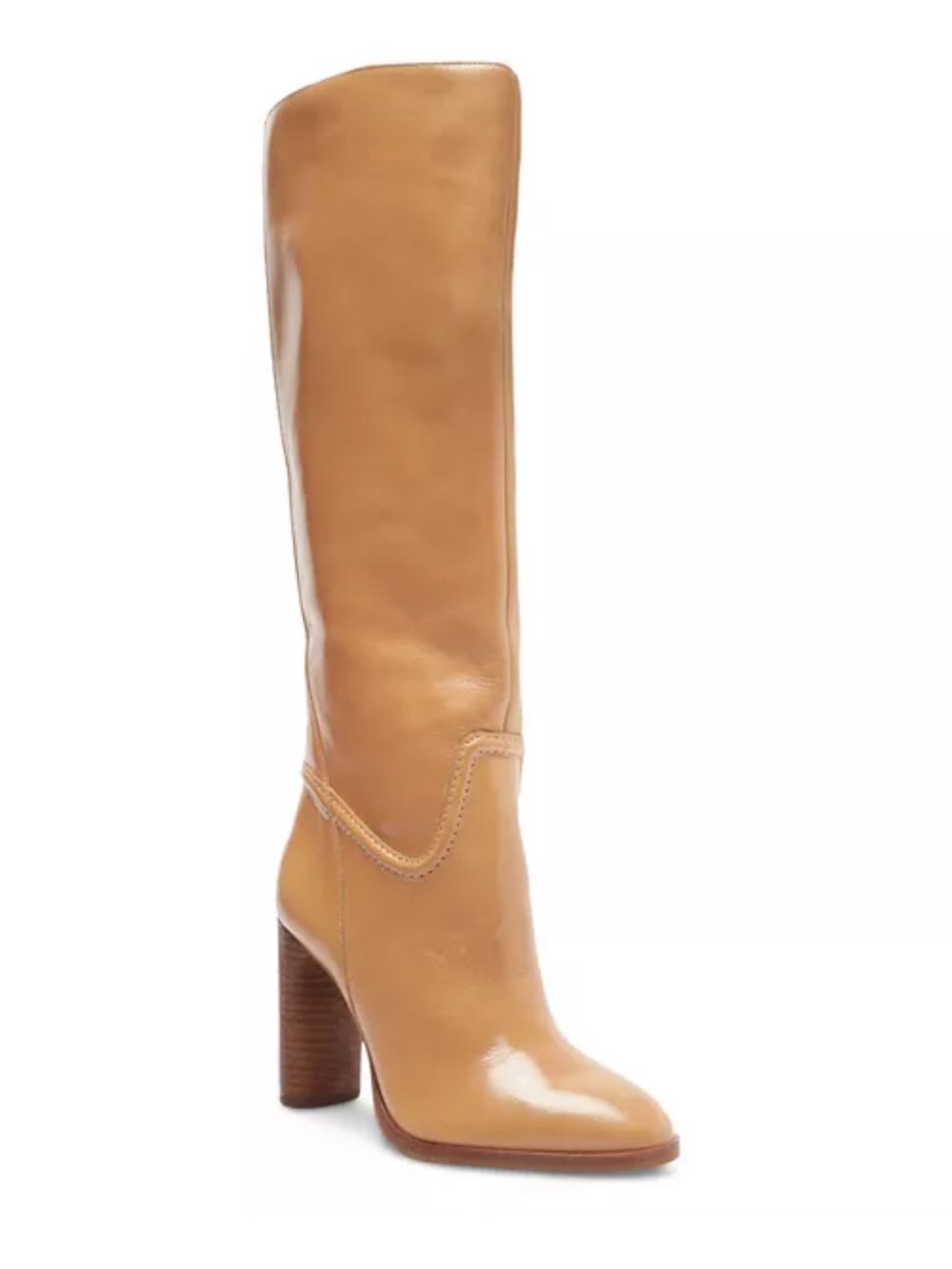 Vince Camuto Tan high Leather Block Heel Boots, like new, 8.5